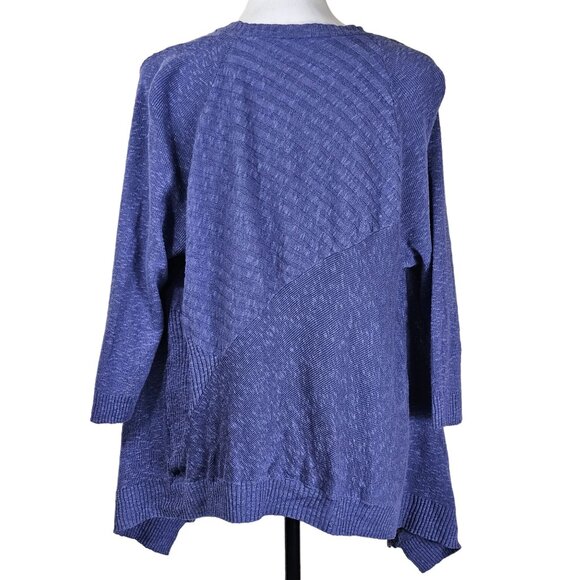 Eileen Fisher Open Cardigan Sz PL Cerulean Blue Lightweight Ribbed Linen/Cotton - Picture 2 of 7
